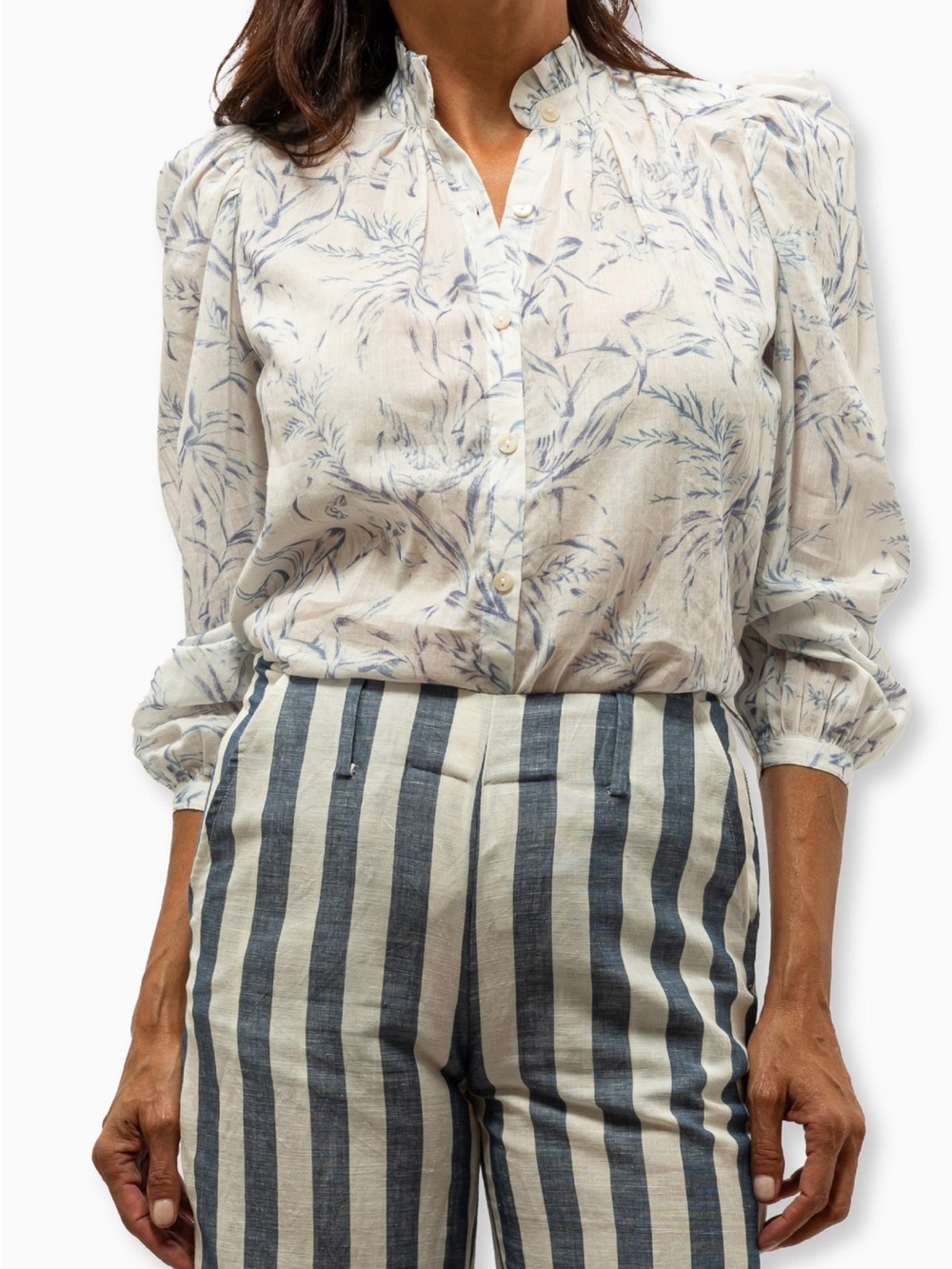Alix of Bohemia Annabel Toile Women's Cream Floral Ruffled Neck Blouse - Picture 9 of 10